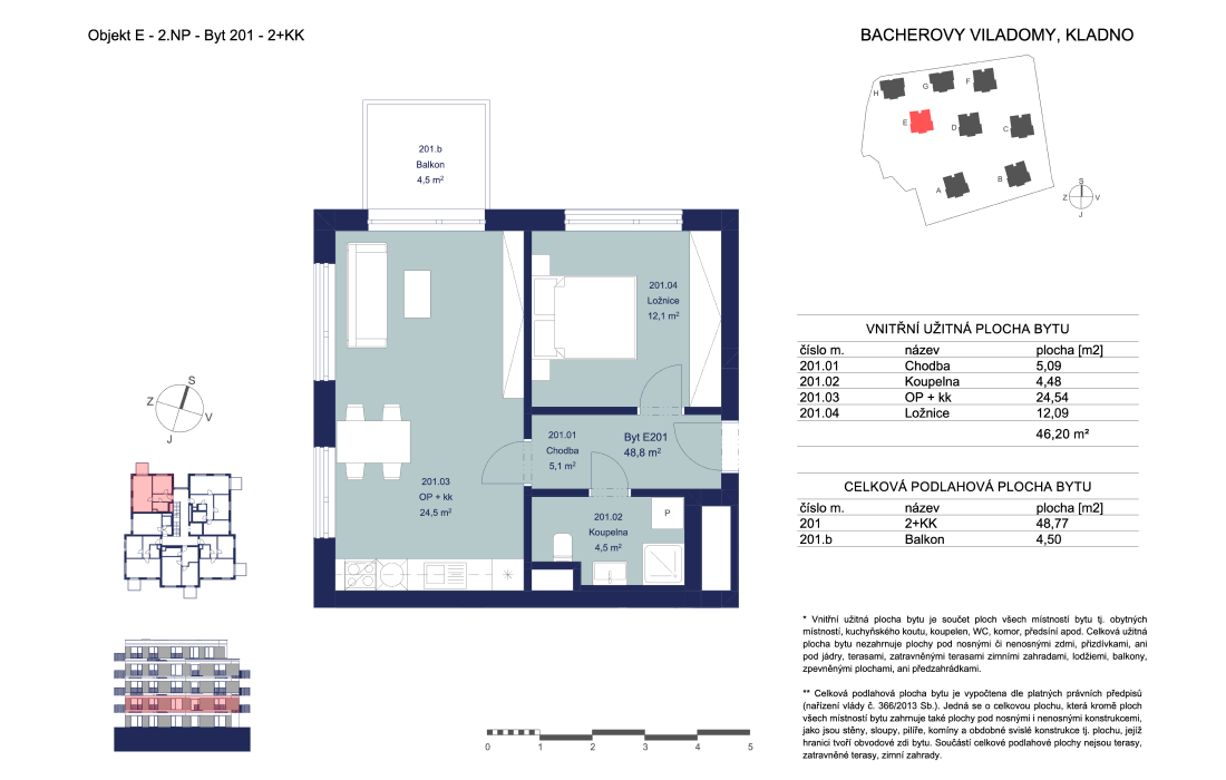 Căn hộ E201 - Bacherovy Viladomy - 2+kk (48 m²)